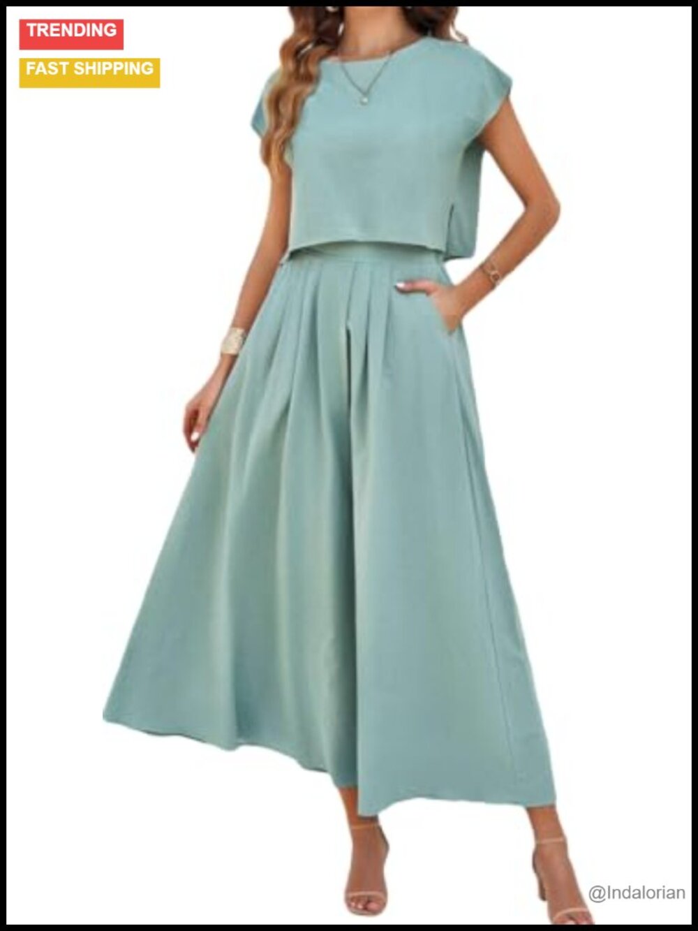 Women's 2 Piece Maxi Skirt Set Crop Top Pockets Loose Fit Summer
